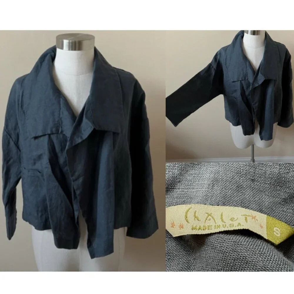 Chalet Linen Open Front Blazer Jacket 17874
